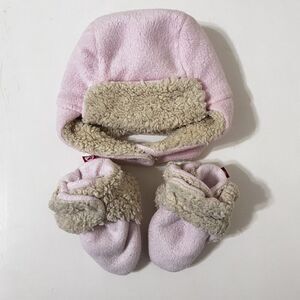 Zutano Cozie Furry Booties & Trapper Hat Set Baby Pink Girls Size 6 Months